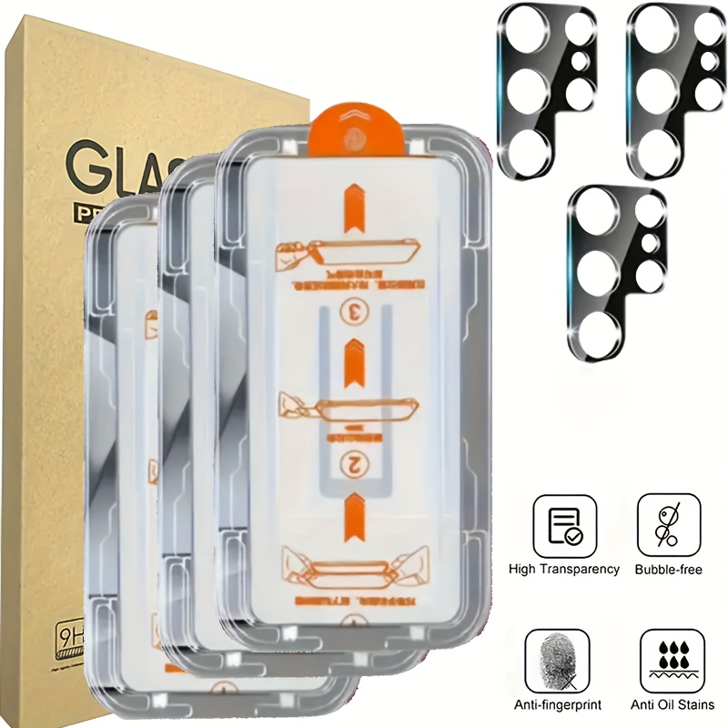 TEMU 3 3 3pcs Hd Tempered Glass Screen Protector & 3pcs Camera Lens Protector For Galaxy - A04/a05/a13/a13 5g/a14 5g/a15 5g/a25 5g/a33 5g/a34/a35/a53