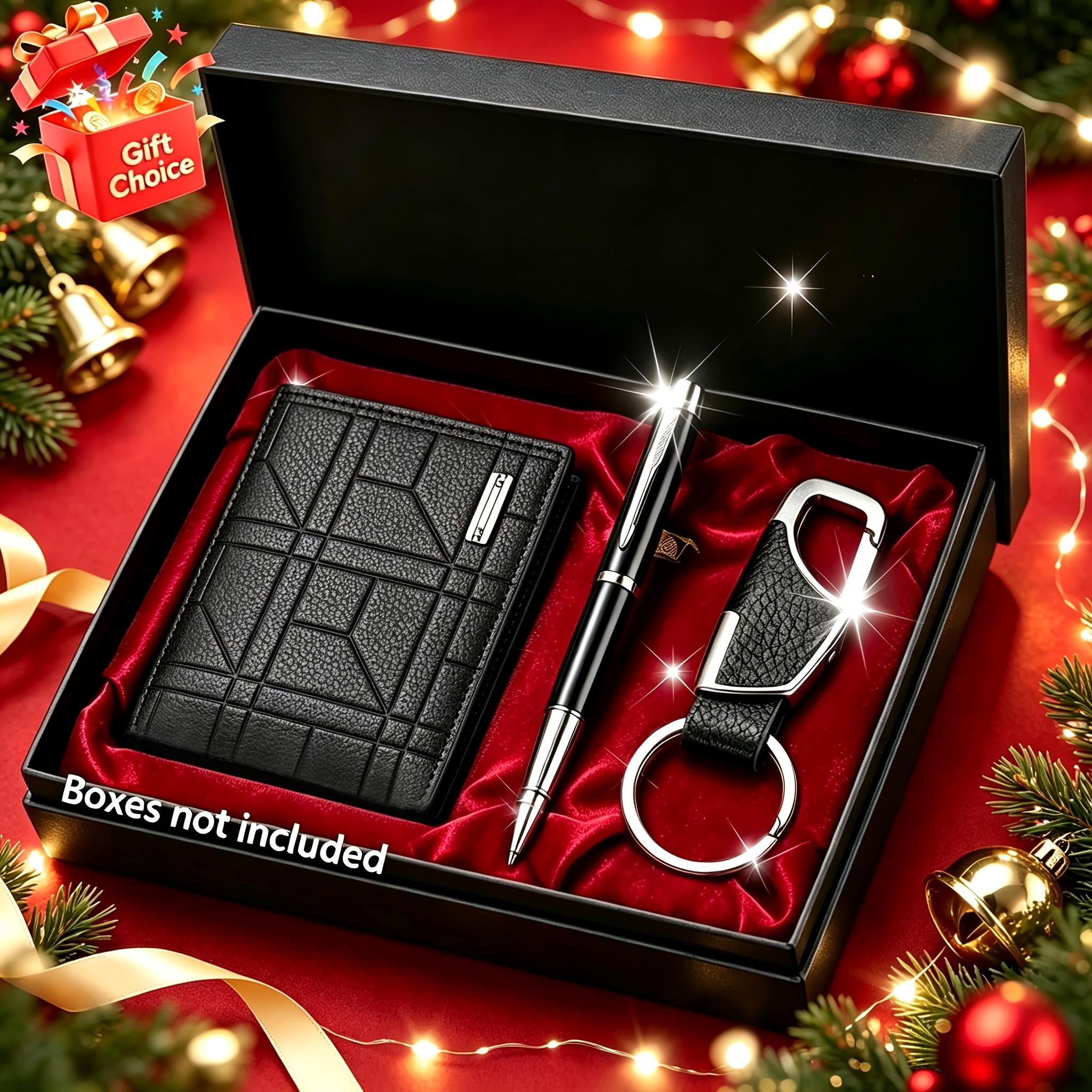TEMU 3pcs Set: Fashion Wallet + Keychain + Portable Ballpoint Pen, Suitable For Office And Business Casual, Daily Wear, Birthday Gift, Back-to-,