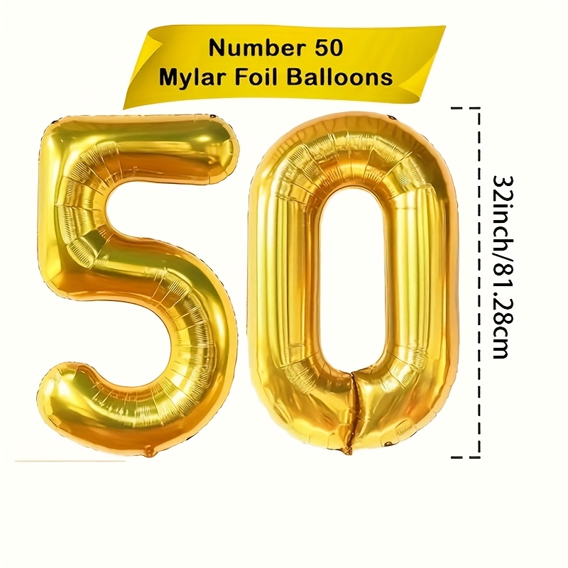 2 Enormous 32-inch 50 Foil Balloons For 50th Birthday And Anniversary Party Decorations - Shiny Metallic End, Durable Plastic Material, Perfect For Milestone Celebrations, Birthday Balloons