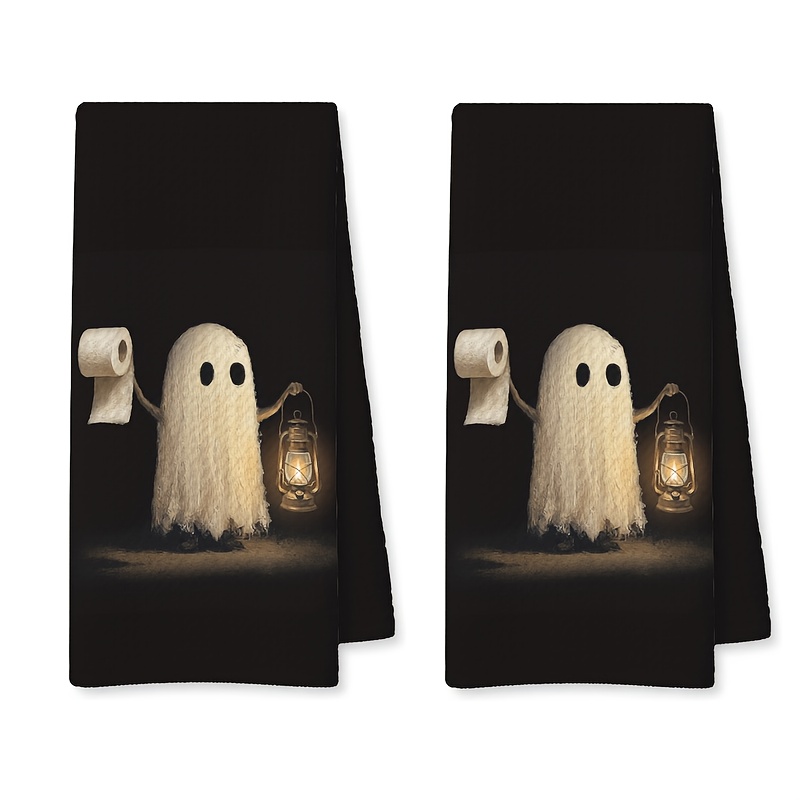 TEMU 1pc/2pcs, Serviettes de cuisine d'Halloween de deux tailles, Serviettes à vaisselle d'Halloween amusantes, Chiffons de nettoyage réutilisables