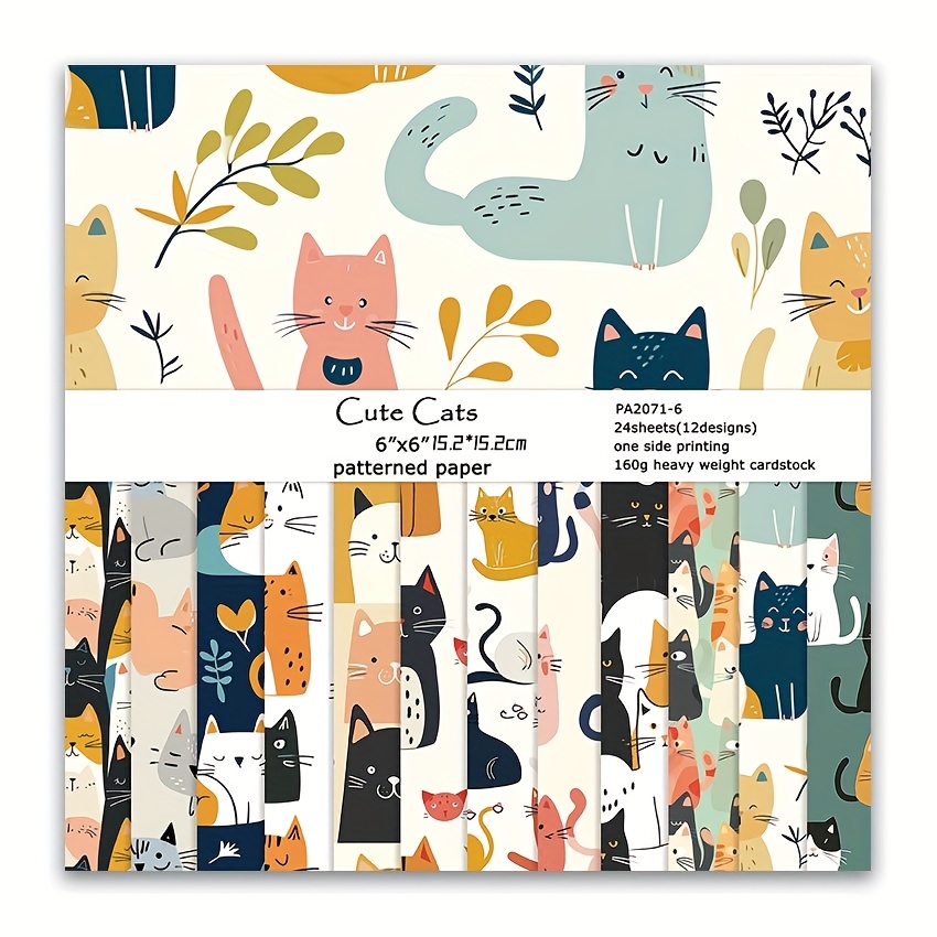 

24 Sheets Cute Cat Scrapbooking Paper Pack, 6x6 Inch 160gsm, Assorted Animal Themed Craft Cardstock For Junk Journal, Photo Albums, Card Making, Diy Projects & Photography Backgrounds