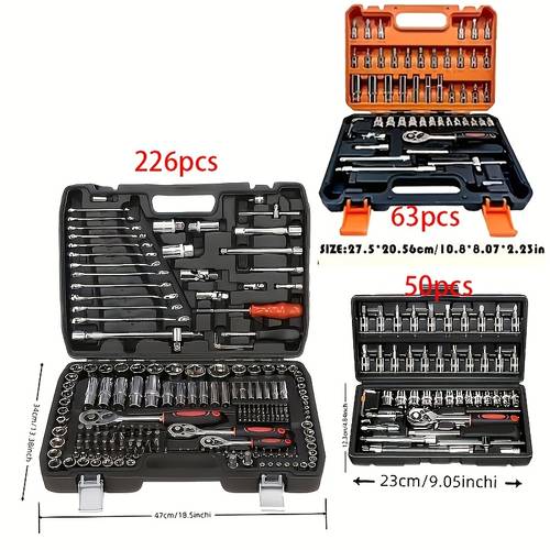 new 50 63 226pcs car repair tool set ratchet wrench 4 3 8 sae metric socket wrench set professional engineer maintenance tools suitable for projects home garage vehicle maintenance and repair roadside emergency tools