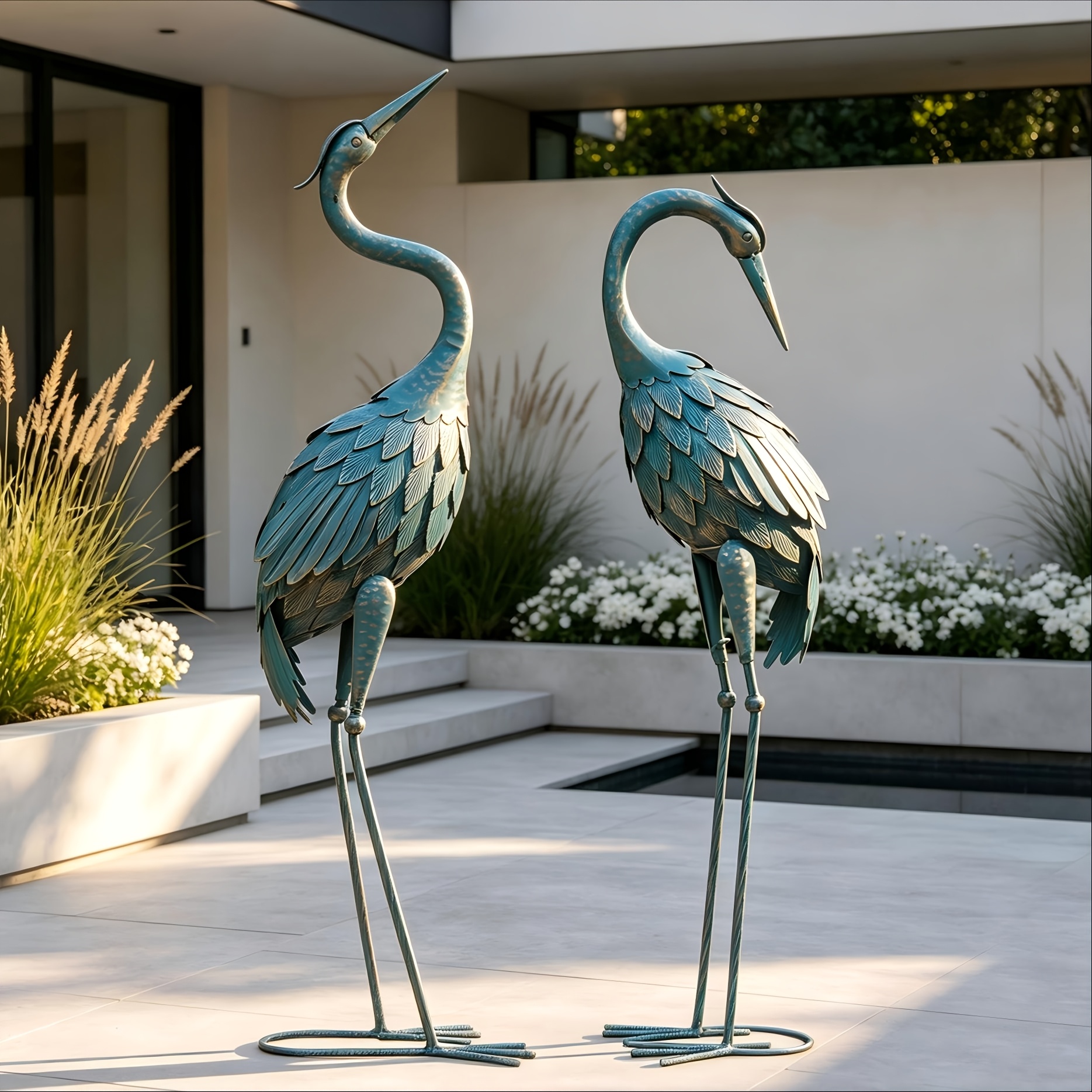 Image of 35-40 Inch Standing Garden Crane Statues For Outdoor Set Of 2 Metal Birds Garden Sculptures Yard Art For Home Backyard Patio Lawn Decoration, Outdoor Statues, Decorations