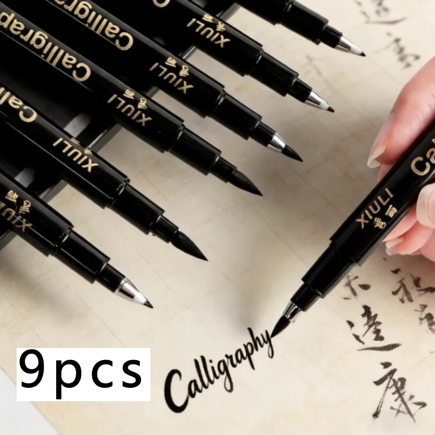 9pcs set of calligraphy   pens 4 types of nib sizes brush head medium   fine for calligraphy english handwriting art sketching journaling