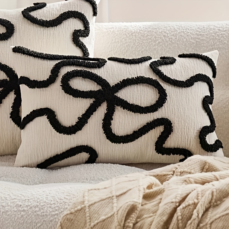 TEMU de almohada de lujo minimalista con bordado de línea de , 1 pieza, pelo de bucle, bordado , decoración del hogar, estilo Ins
