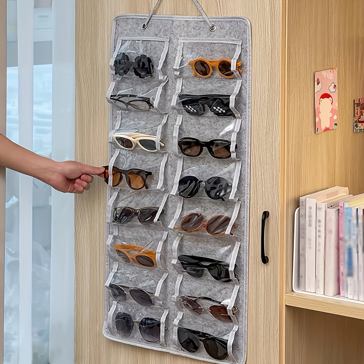 Wall-Mounted Glasses Storage Bag with 16 Grids
