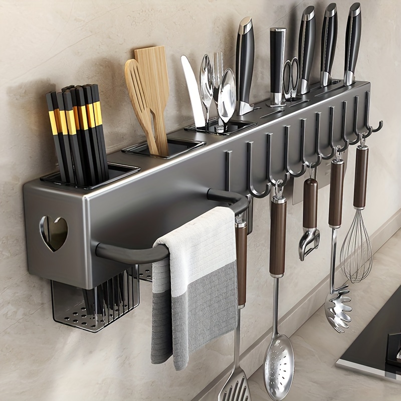 

1pc Kitchen Knife Rack, No Punch Cutlery Storage Rack, Kitchen Multifunctional Cutlery Storage, Wall Mounted Hooks, Kitchenware Storage Rack, Cutlery Organizer