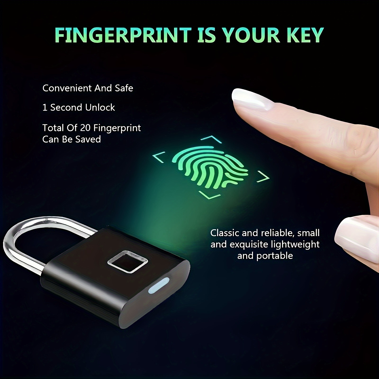 

A Mini Smart Fingerprint Padlock, Security Door Lock, Anti-theft Keyless Usb Rechargeable Lock, Suitable For Luggage Bag Locks