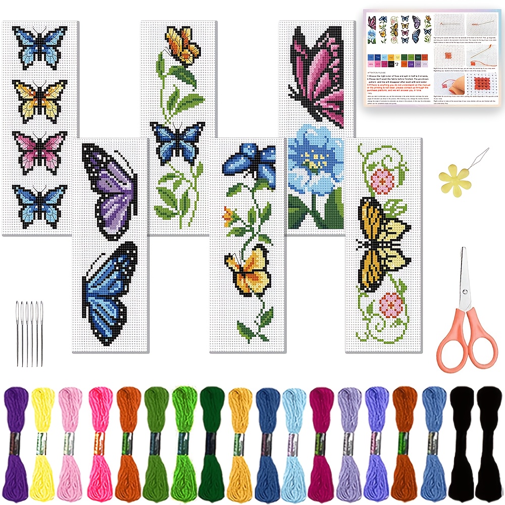 TEMU 6pcs Garden Creative Cross- Bookmark Diy Craft Kit - 6 Beautiful Patterned Fabric Bookmarks - Includes Embroidery Thread And Tools - A Companion