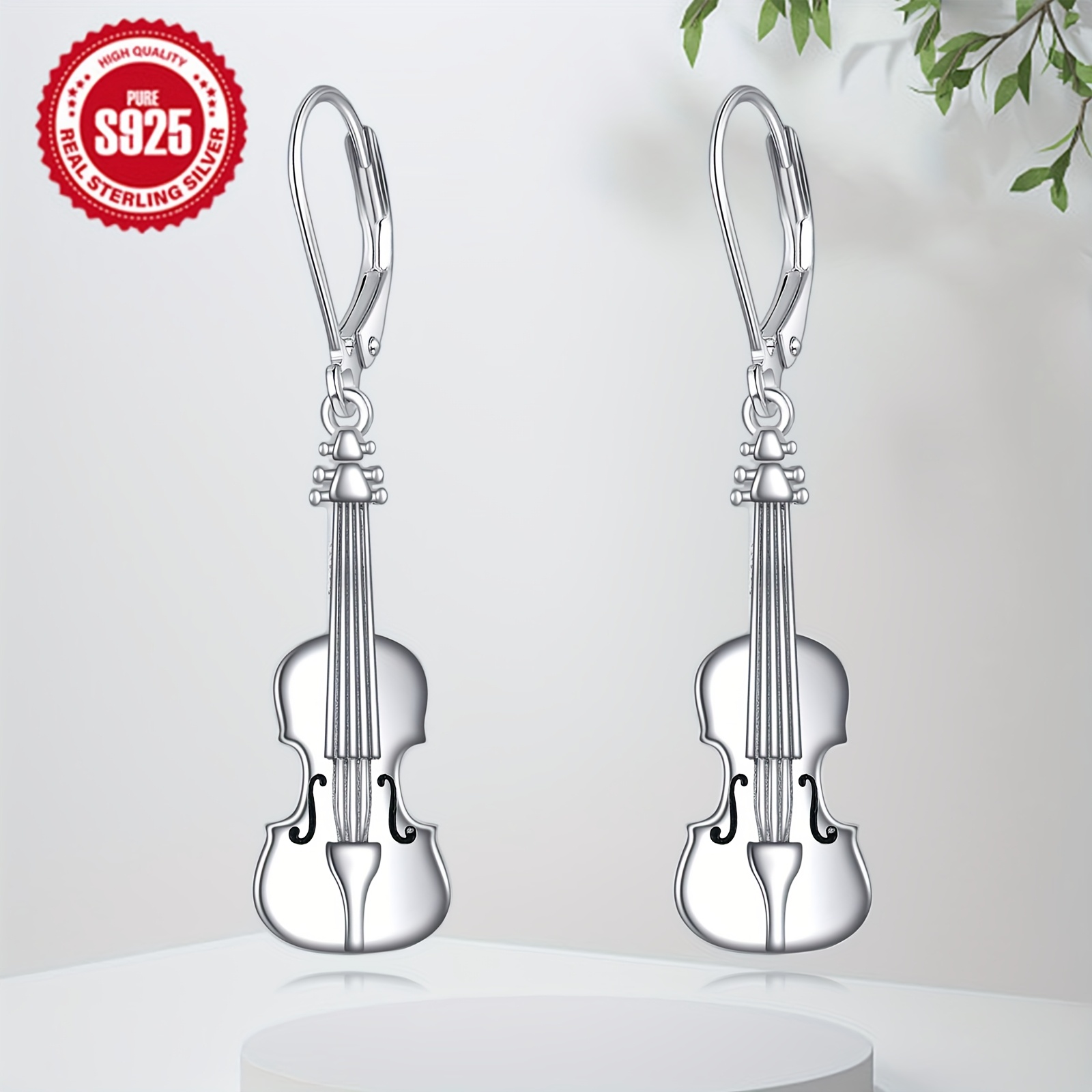 Violin Earrings Sterling Silvery Violin Dangle Drop Leverback Earrings Jewellery Gifts For Women Men