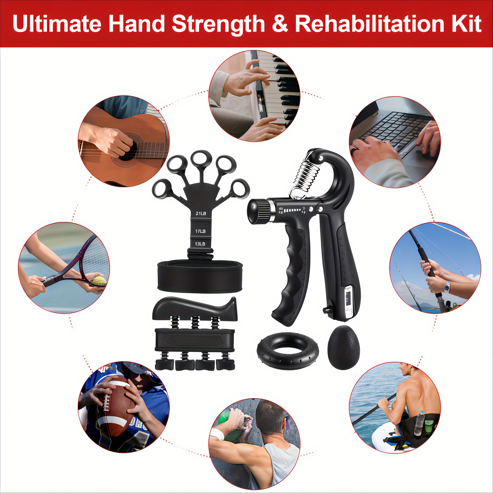 5pcs strength trainer kit with finger exerciser hand grip strengthener hand extension exerciser grip ball and forearm workout for muscle building details 4