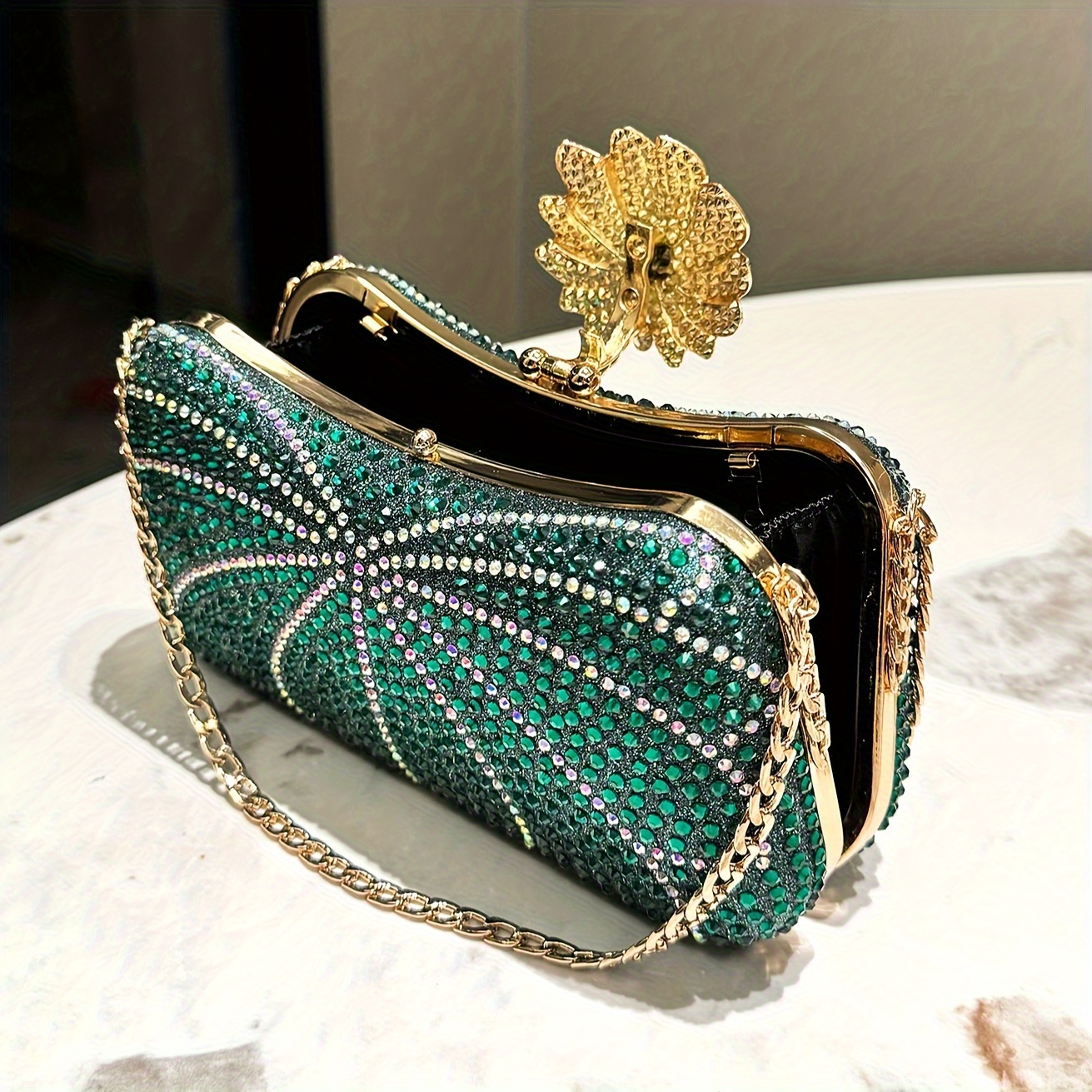 Green and gold fancy handbag hot clutch