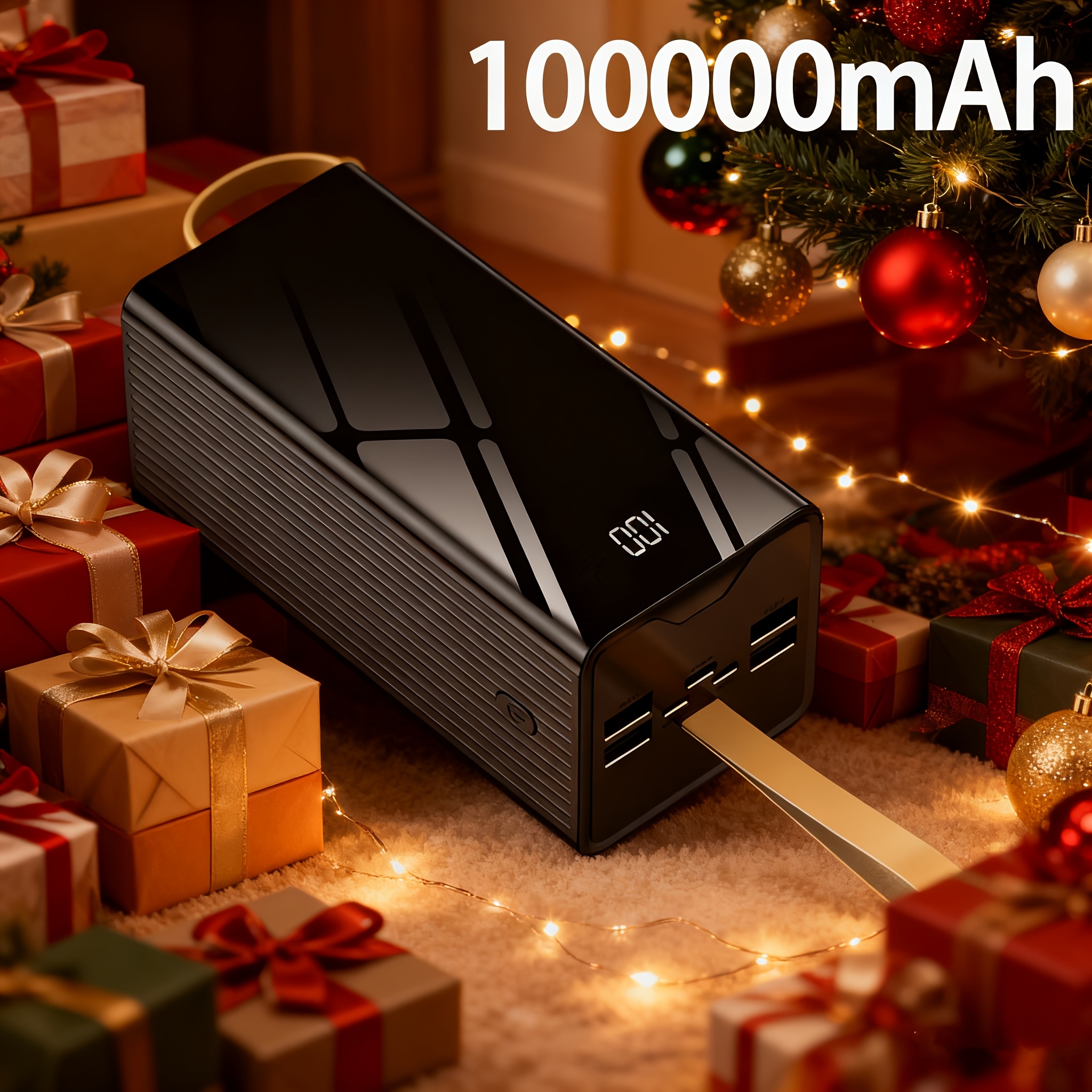 TEMU Batería Externa de Capacidad 100000Mah/50000Mah, Carga USB Rápida, con Luz de Camping/Pantalla LED de Energía, Batería de Emergencia para