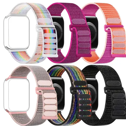 6 pack bands compatible with iwatch 38mm 40mm 41mm 42mm 44mm 45mm 49mm women men stretchy nylon solo loop adjustable braided sport elastic wristband for iwatch ultra ultra 2 6 5 1