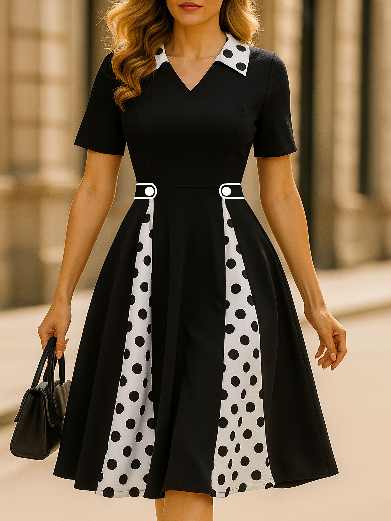 black and white colour block dress Split Decision White and Black Color Block Wrap Mini Dress S main image 1