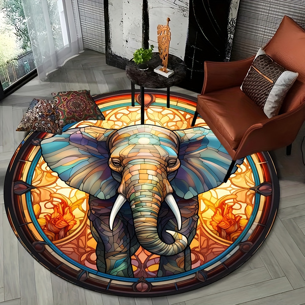 

Colorful Stained Glass Elephant Printed Round Rug Magic Animal Circle Rug For Living Room Bedroom Chair Carpets Home Decor Gifts