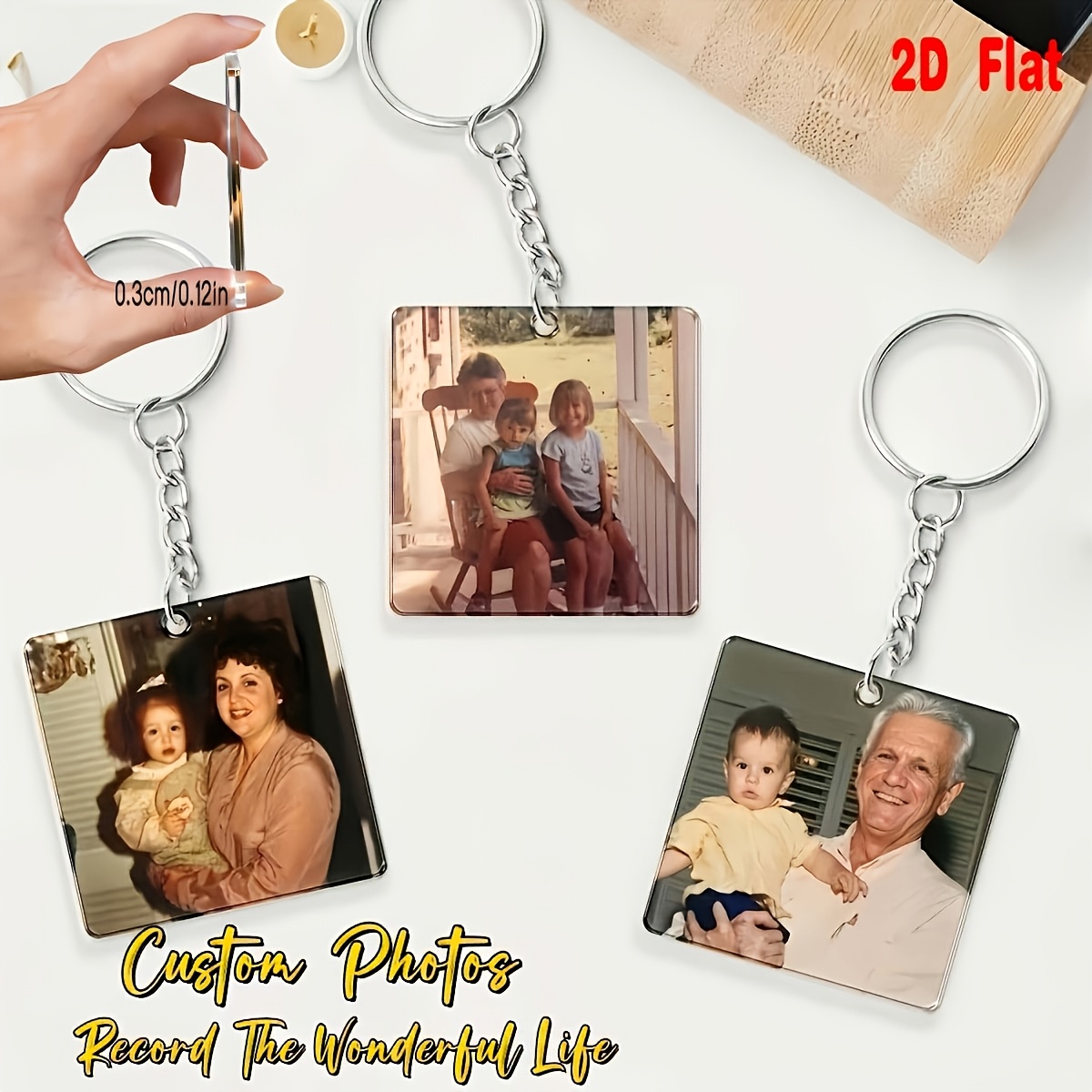 TEMU Custom Acrylic Keychains Suitable For All , Supporting Personalized Photos/text - Self- And Logo/photo Display, Durable Glossy Surface,