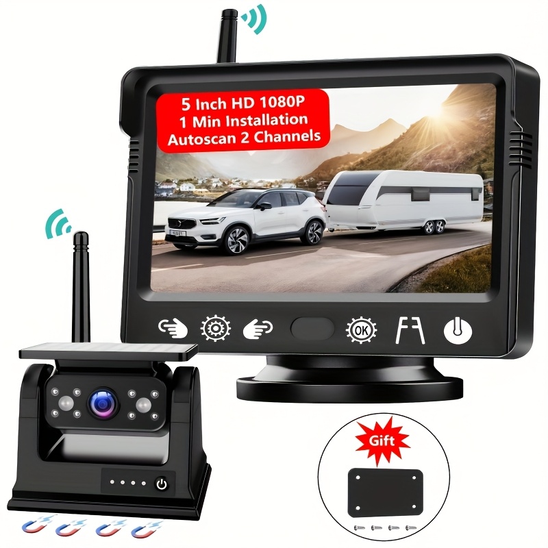 TEMU Magnetic Wireless Backup Cam With A 5-inch Monitor, A Reversing Cam That Installed In Minute, 1080p Rearview Cam, 150° Wide-angle, Rechargeable