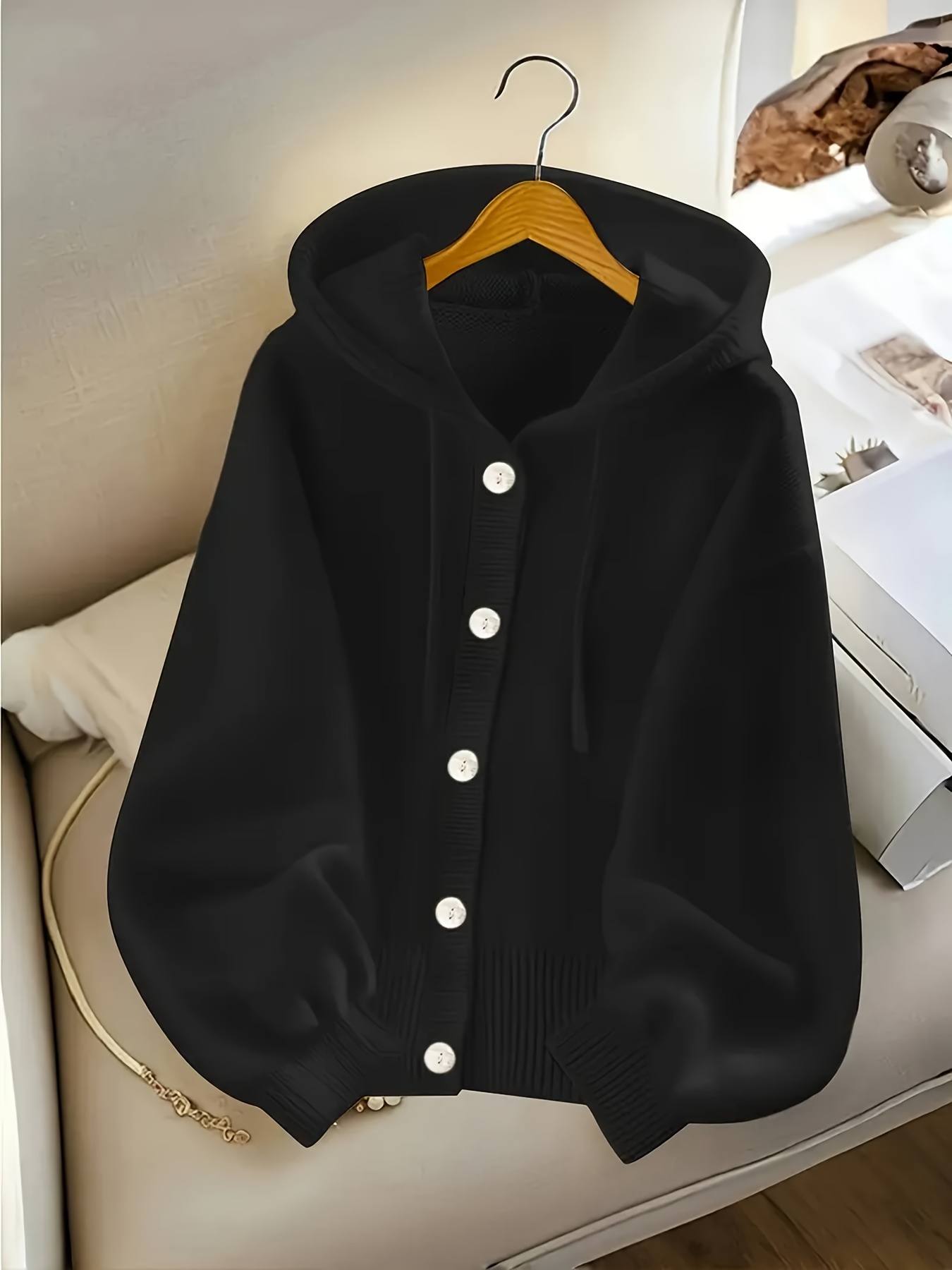 Women's Casual Sweater, Short Hooded Cardigan, Long Sleeve Sweater for Autumn and Winter