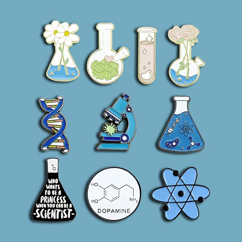 TEMU 10pcs Universal Set Of Creative Science Experiment Enamel Brooches For Clothing, Backpacks, Lanyards, Decoration, And Science Enthusiast