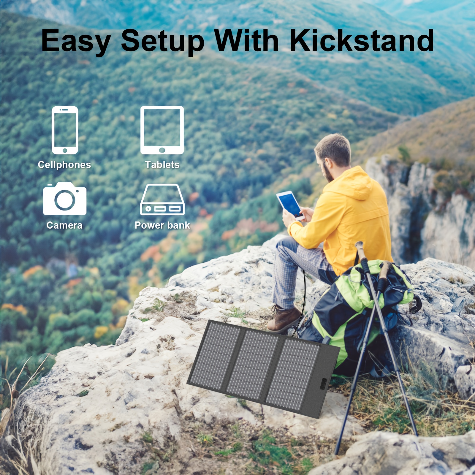   45w solar panel with wide   - portable solar charger for rv, off-grid, outdoor travel, camping & emergency power, 36v safe operating voltage,   design, solar phone charger, rv charging station,  , sturdy construction, without battery Product details 0