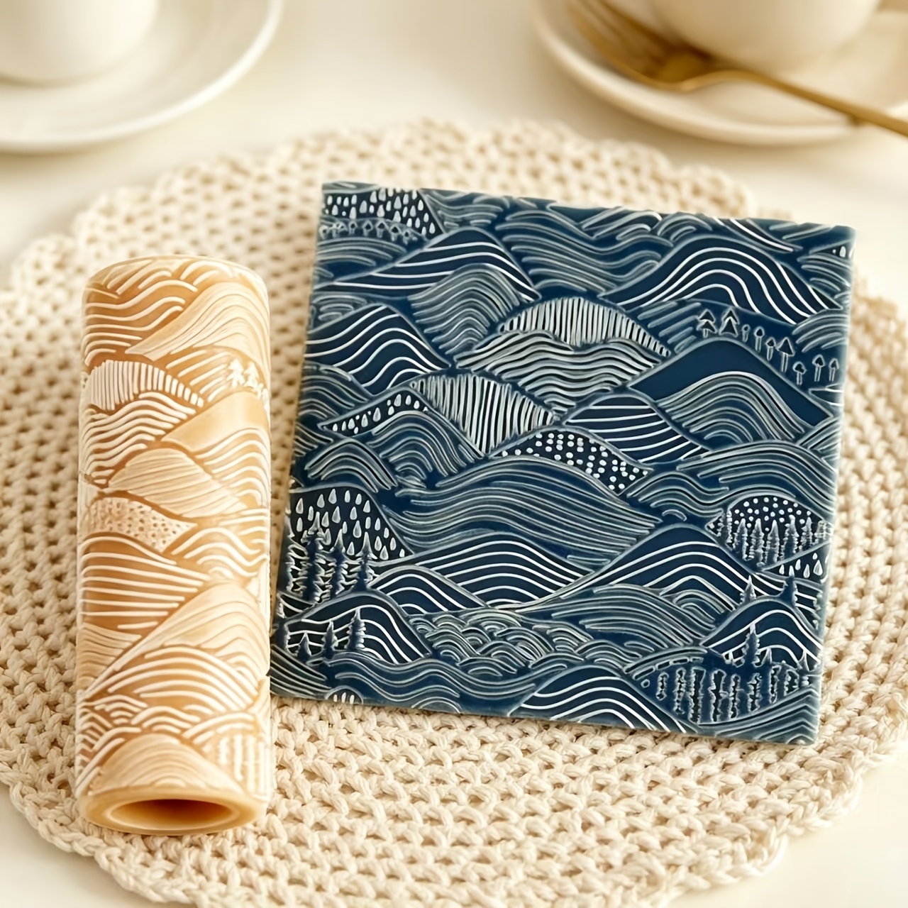 TEMU 1pc Continuous Roller Stamp Tool - Plastic Clay Texture Plate Landscape Patterns Suitable For Polymer Clay Jewelry, Pottery, Resin Crafts, Diy