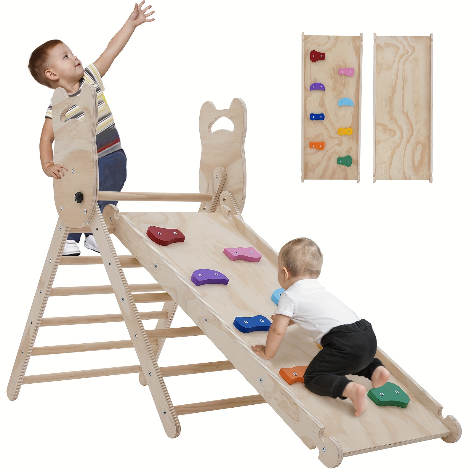 

Foldable Climbing Triangle Ladder Toys With Ramp For Sliding Or Climbing, Wooden Safety Sturdy , Indoor Outdoor Playground Climbing Toys