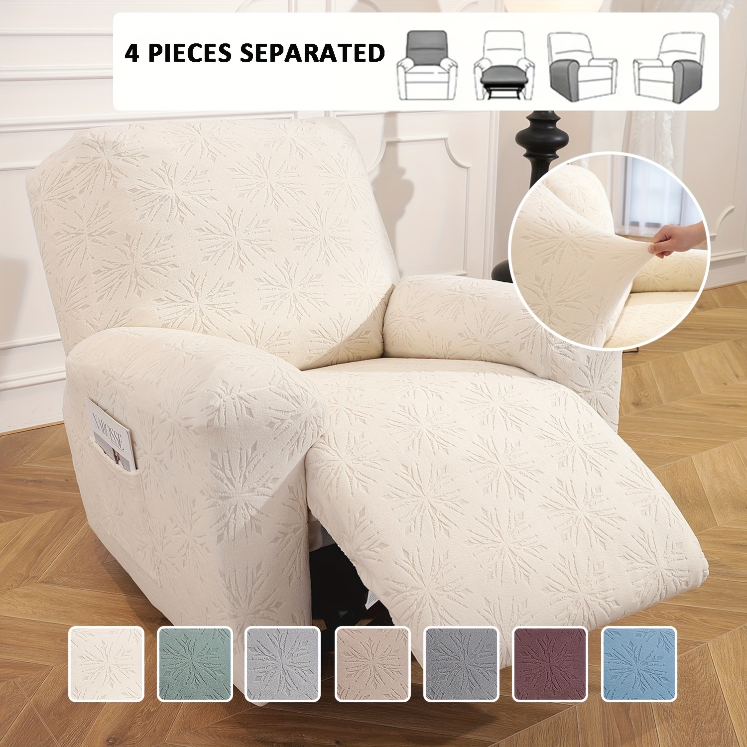 1 2 3 seater sofa recliner cover chenille fabric slip resistant washable with elastic bottom furniture protector   of 4 6 8pcs reclining chair covers