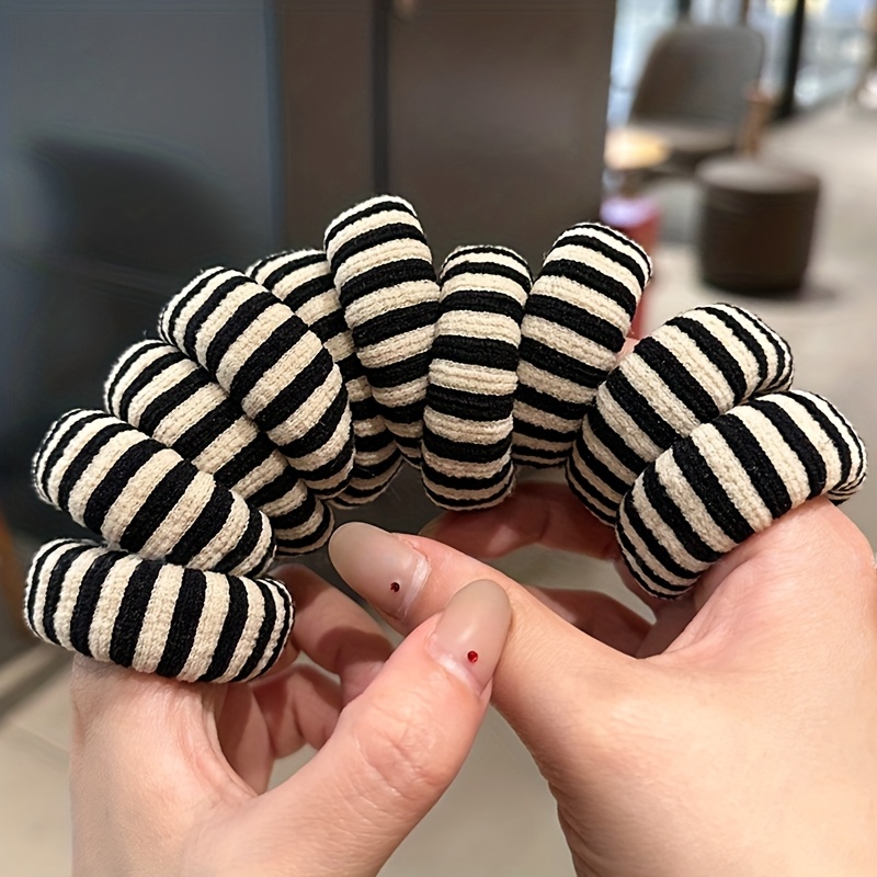 E-shop 10 Stück Langlebige Haargummis, die das Haar nicht beschädigen, Damen Einfache Kontrastfarben Gestreifte Zebra-Print Hoch Elastische Haarbänder
