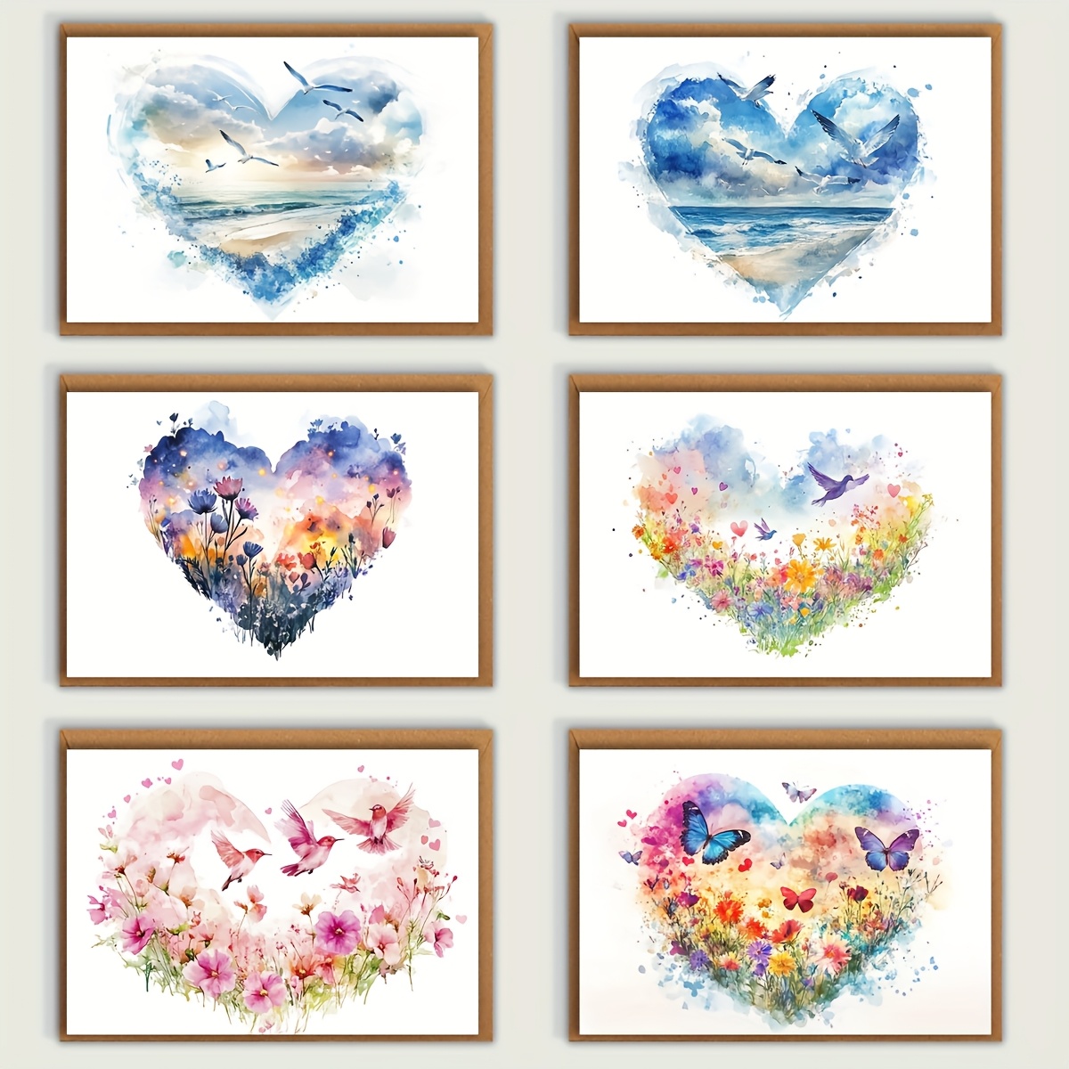 E-shop 12 handbemalte Ozean-Blumen- Tier-Grußkarten mit Umschlägen – Lebendige Aquarell-Blumen- Vogelmotive, geeignet für Dankeschön, , Geburtstag,