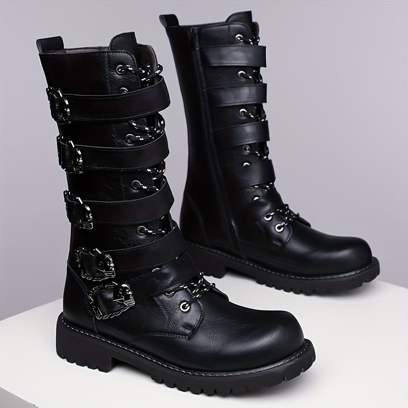 cool fashionable mens high top boots side zippers punk - Temu