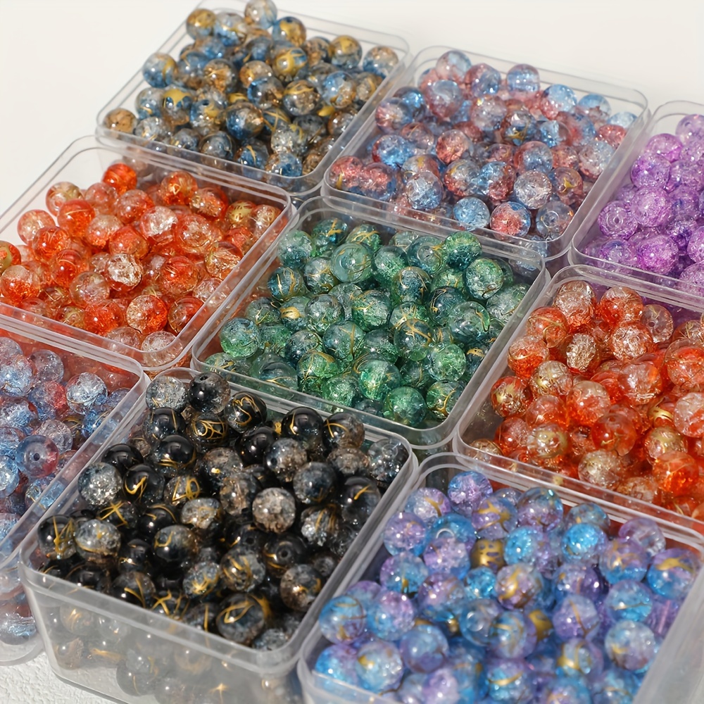 

300pcs 10mm Crackle Glass Beads 6 Colors Round Glass Beads, For Bracelet Necklace Earring & Diy Crafts Jewelry Making Assorted Mixed Glass Beads