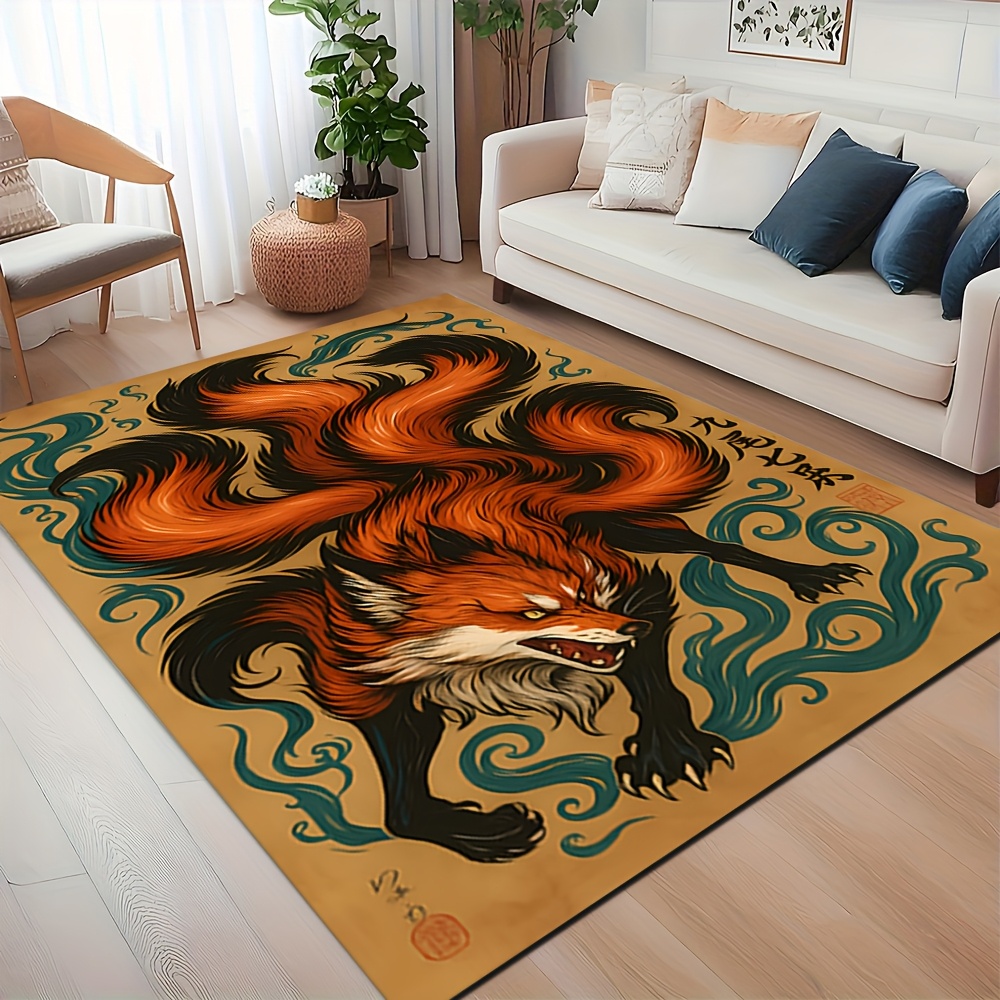artikel foto japanse mythische vos met   staarten - zacht verdikt vloerkleed geschikt voor woonkamer, slaapkamer, hal, machinewasbare mat met vos, decoratie voor thuis, traditioneel japans decoratief kleed
