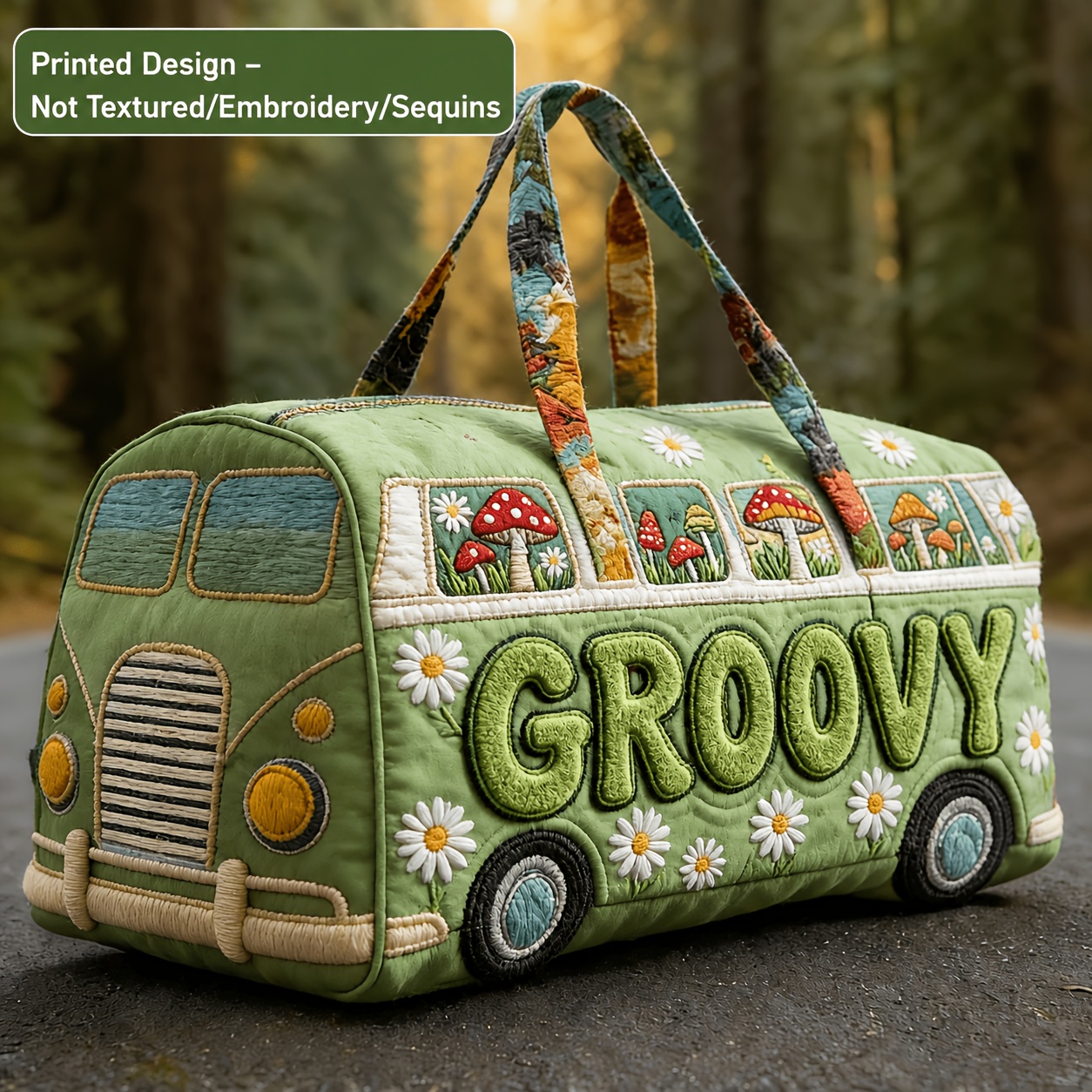 TEMU Printed Design, Not Textured, Embroidery, Sequins, Vintage Printed Travel Tote Bag With Cute Floral Mushroom Pattern Top Mounted Handheld
