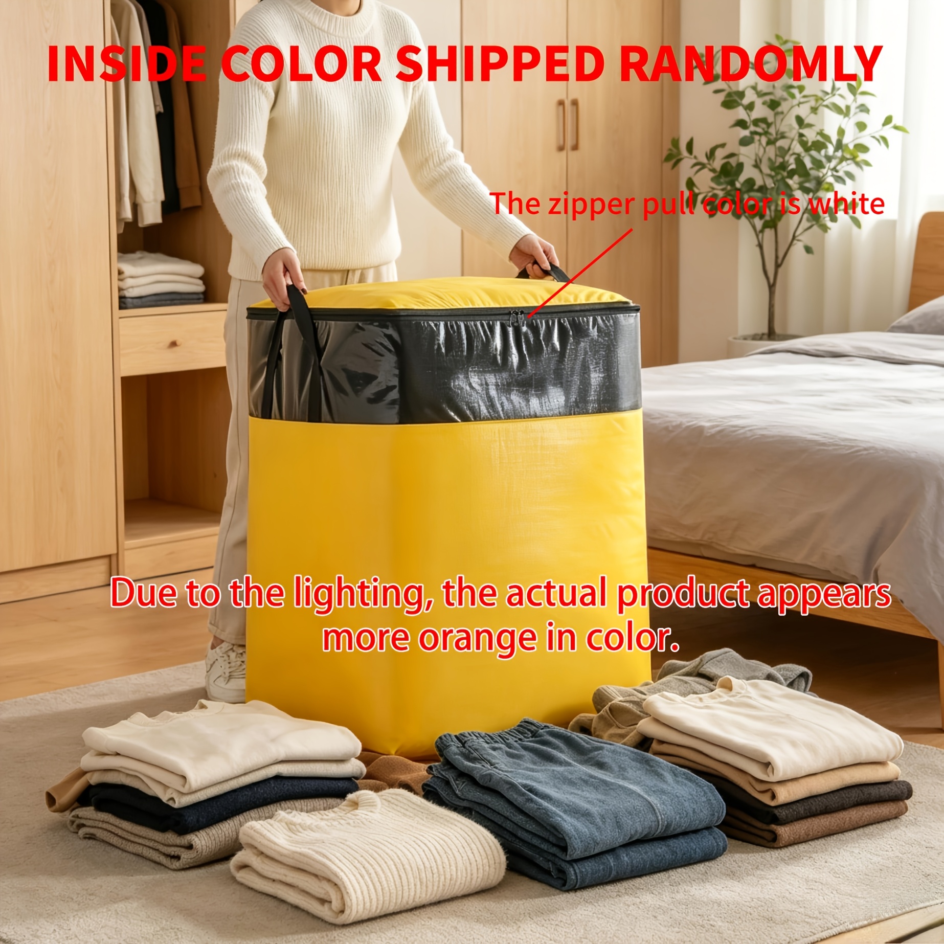 TEMU Extra Large Moving Storage Bag, Heavy-duty Waterproof Organizer, Foldable Large Capacity Storage Box, Random Inner Color, With Sturdy Handle,