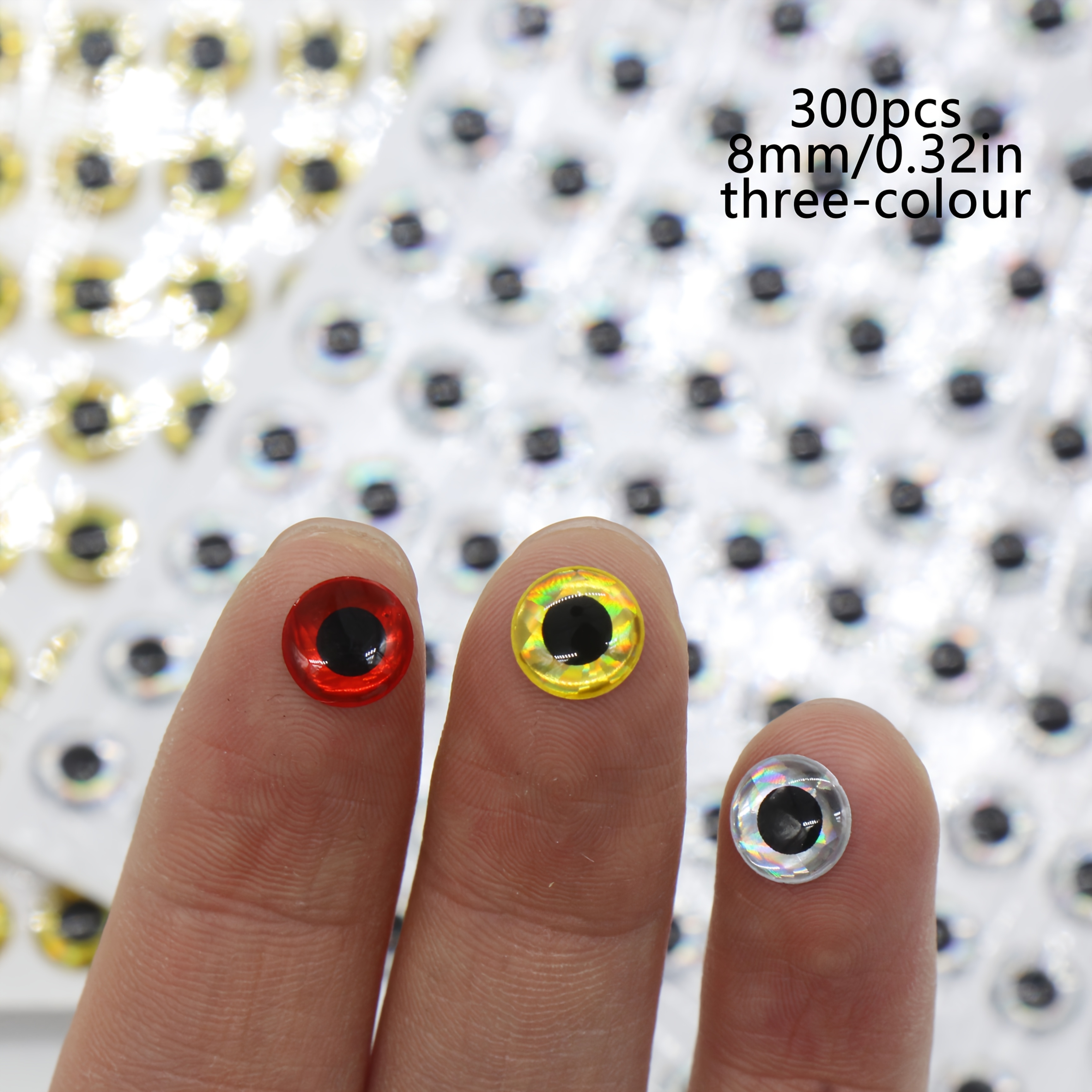 Image of 300pcs 3d Bionic , Red/golden/silvery Simulation Fish Eye, Fish Eye Used For Fishing Fly Diy Lure Making Materials Holographic Simulated Eyes Decoration Props