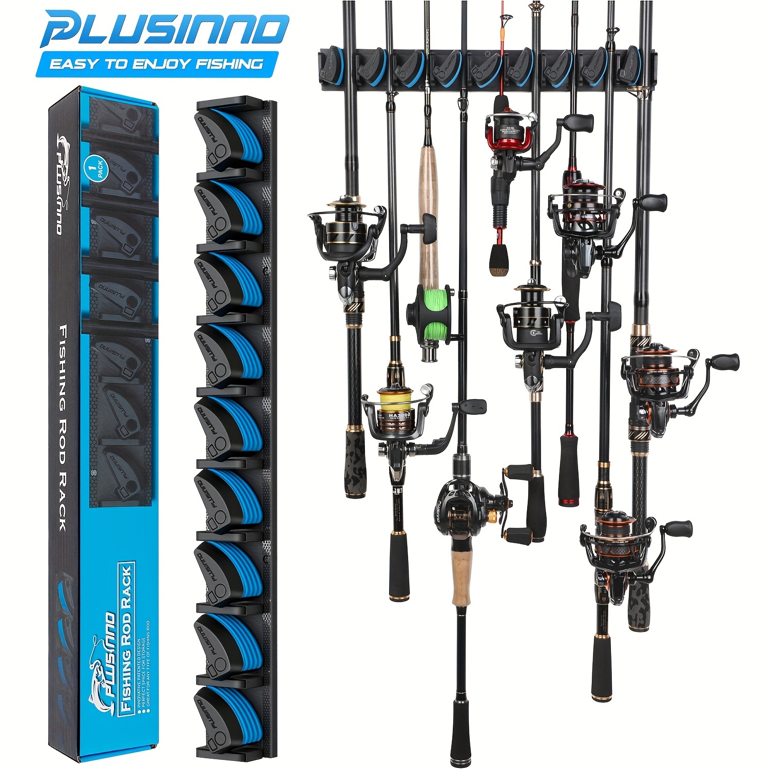 

Plusinno Vertical Fishing Rod Holder, Wall Mounted Fishing Rod Rack, Fishing Pole Holder To 9 Rods Or , Fishing Rod Holders For Garage, Fits Most Rods Of Diameter 3-19mm