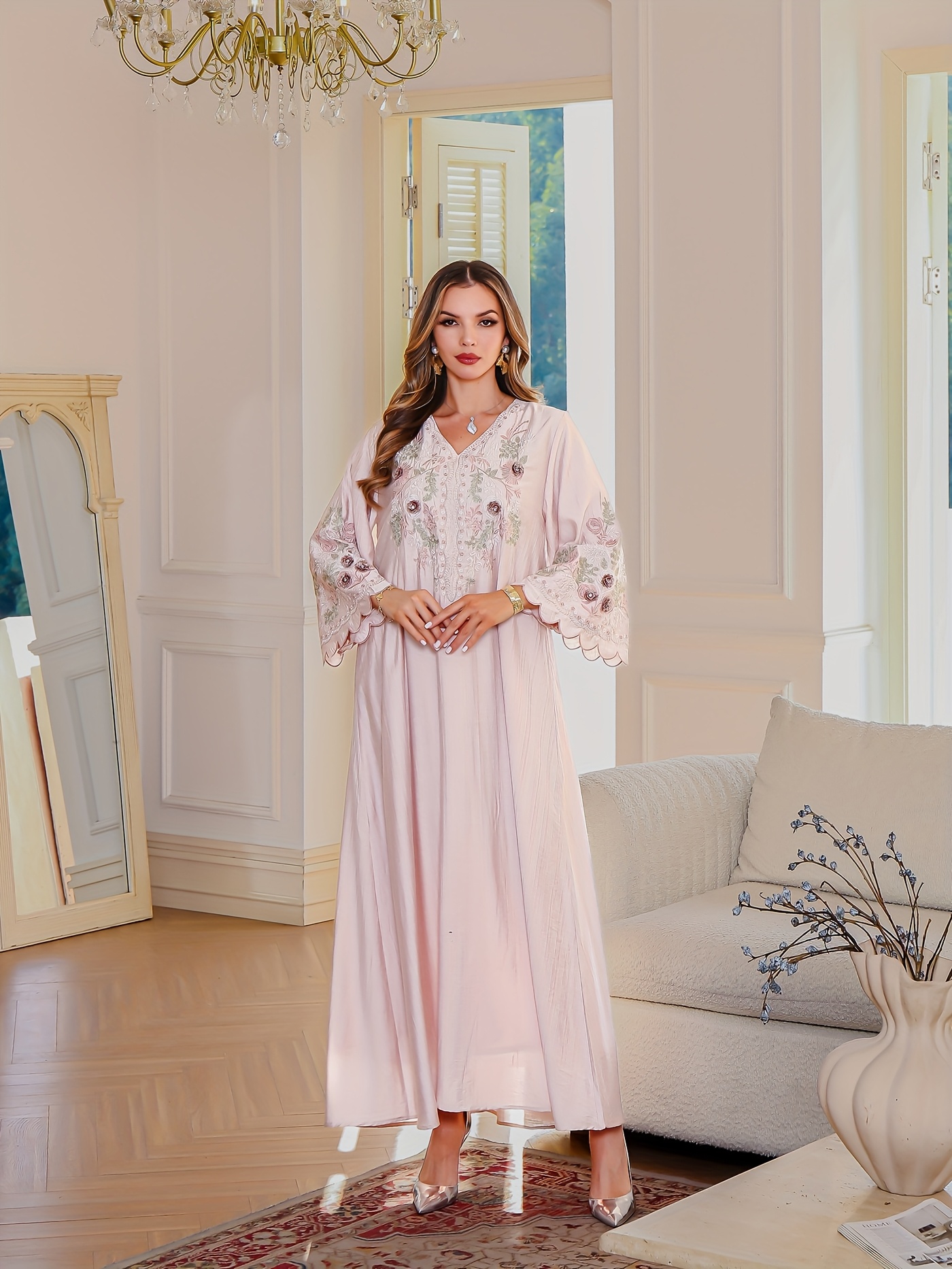elegant middle eastern inspired embroidered abaya dress - Temu