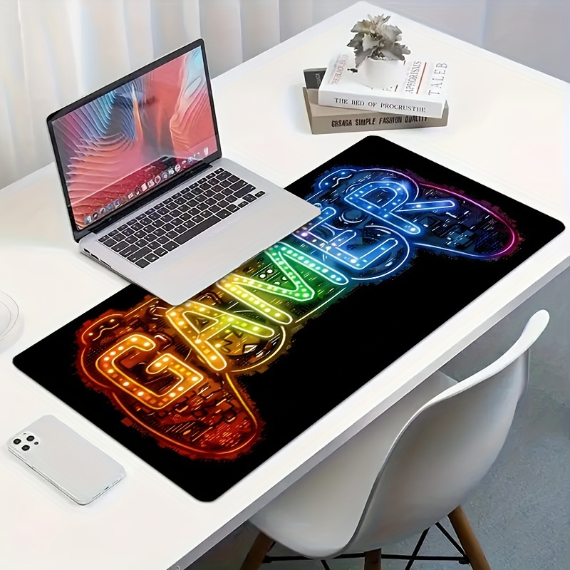 

Gamer Neon Lights Design Mouse Pad - Durable Polyester Oblong Desk Mat For Gaming, Office & Home Use - Non-slip Keyboard & Mouse Accessory With Multiple Size Options