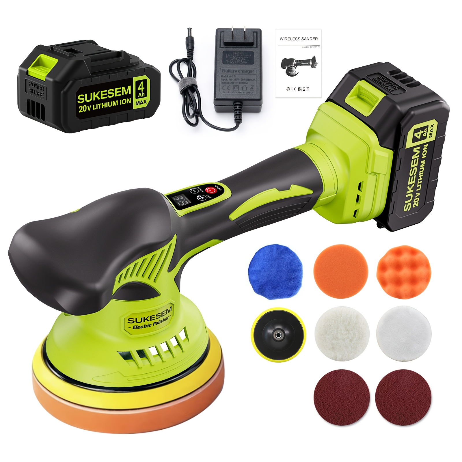 20V Cordless Electric Polisher Kit, Automotive Polisher Featuring 8 Variable Speed Settings, Supplied with A 4.0Ah Battery And Fast Charger. Ideal for Auto Detailing, Waxing, Polishing And Scratch Repair.