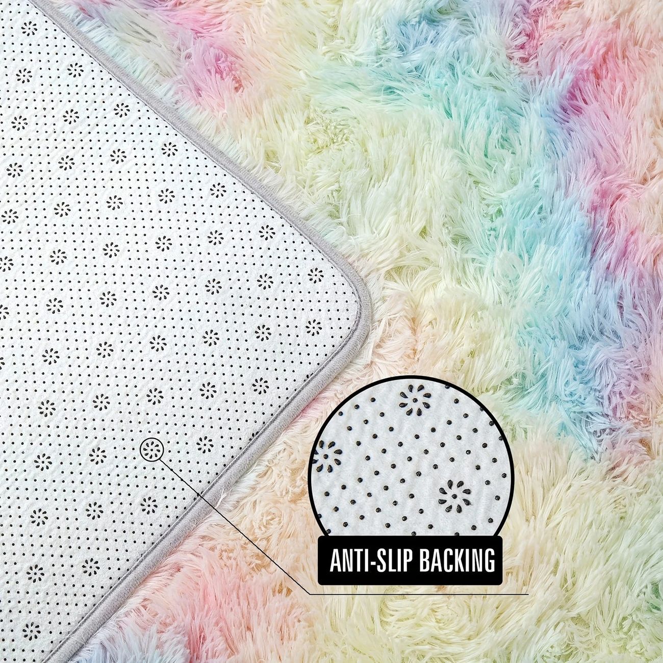 machine washable striped rainbow fluffy area rug high pile rectangle braided weave lightweight polyester indoor carpet for bedroom living room halloween christmas easter decor details 3
