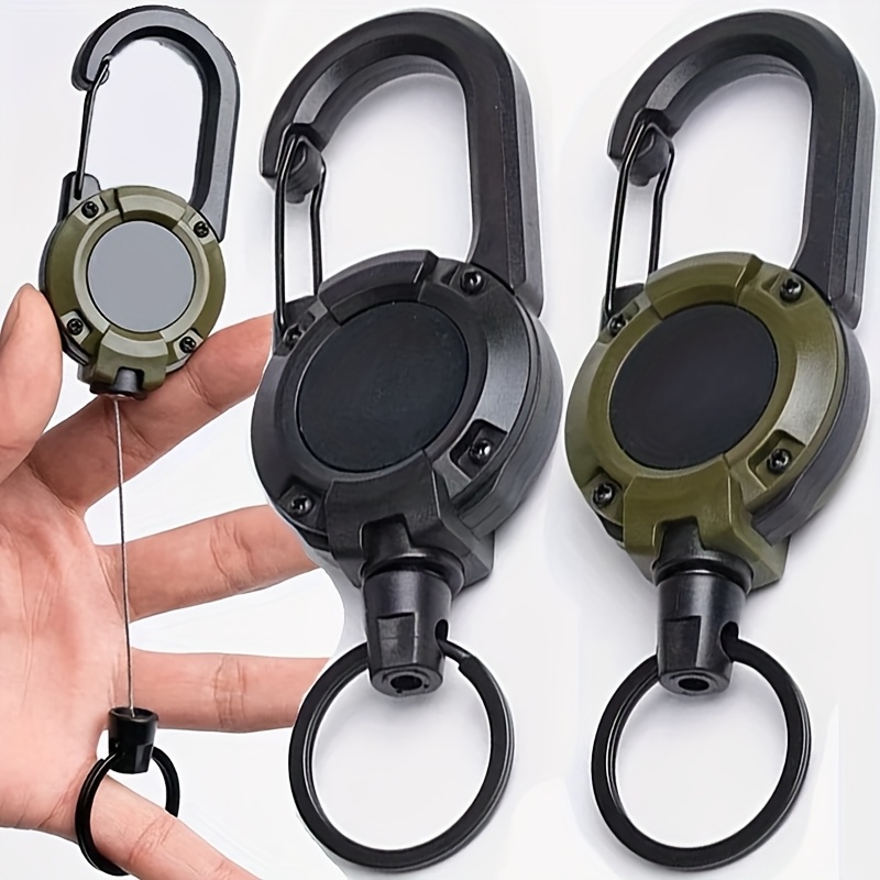 einziehbarer schlüsselanhänger, multifunktions-schnallenclip, taktischer ausweis-halter mit starker edelstahlfeder und kabel, nicht   für outdoor-sportarten 0