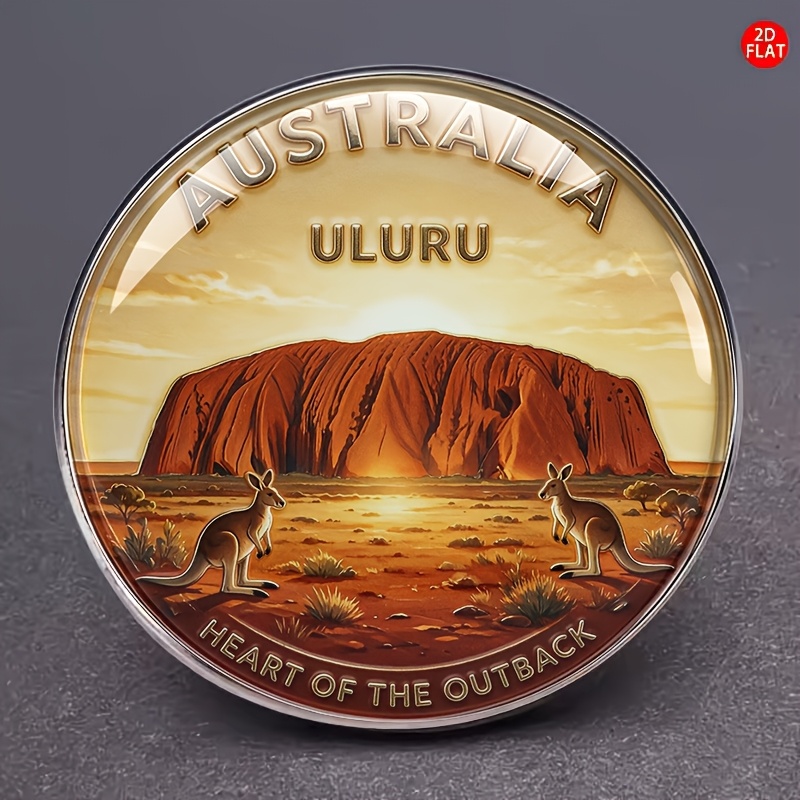 TEMU 2d Flat, 1pc Australian -themed Stainless Steel Brooch Accessory, Heart Of Earth Commemorative Brooch Pin, Outdoor Travel Souvenir Brooch Pin,