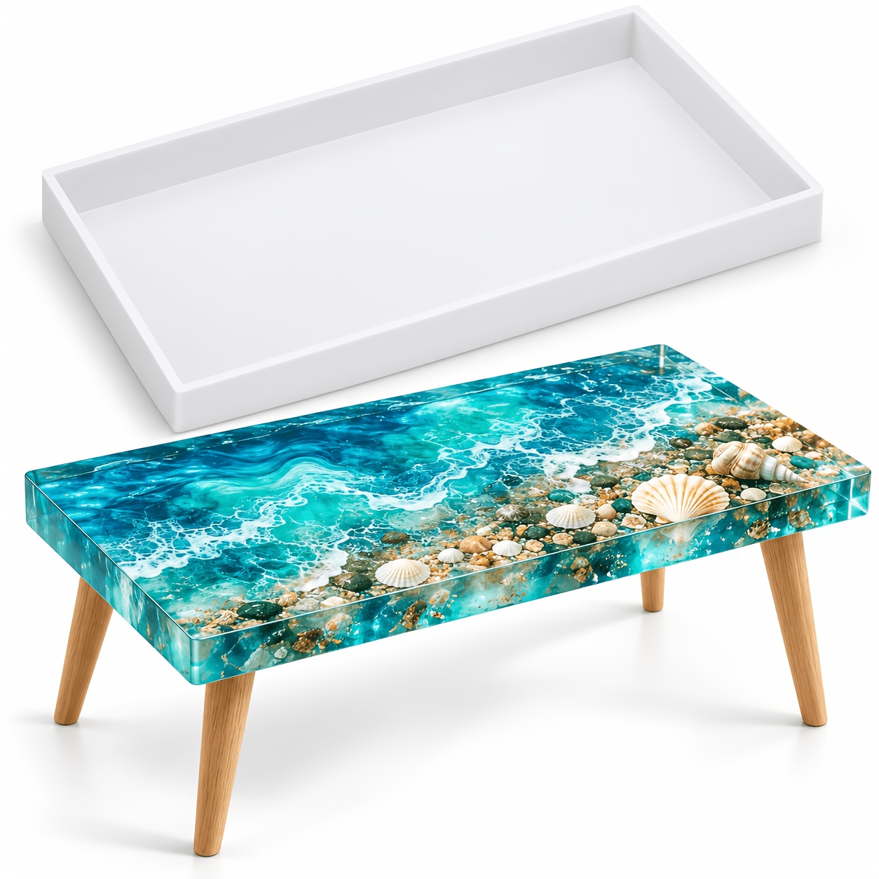 TEMU 23'' X 11.8'' Large Rectangle Epoxy Resin Silicone Mold For , Reusable Table Mold For Coffee Table, Trays, Cutting Boards, Resin Art, Ideal For
