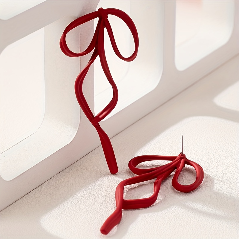 Red Bow Dangle Earrings - Classic Style for Women