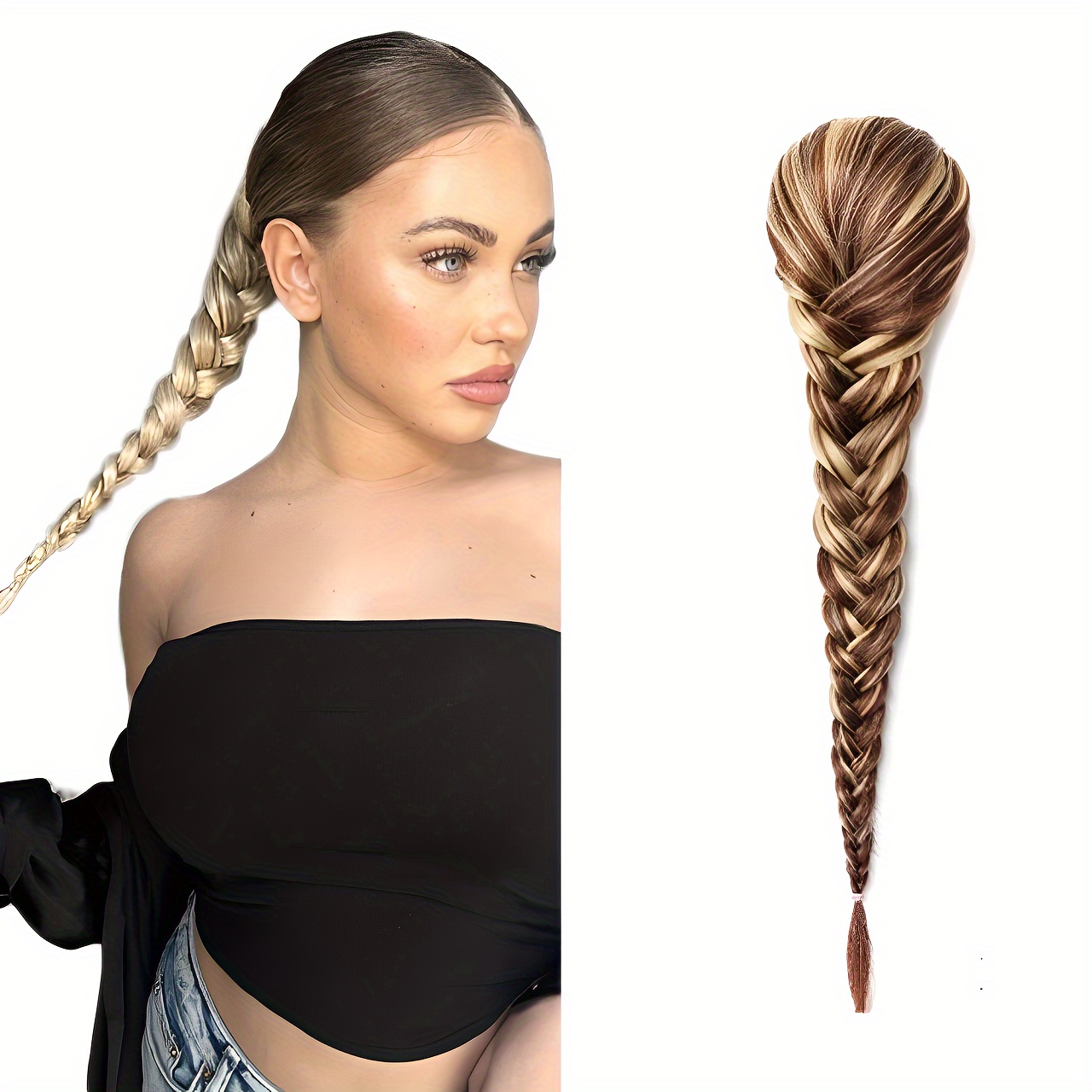 1pc elegant curly wave tail ponytail extension 16 inch fishbone braided clip in hair for women synthetic wavy ponytail with drawstring unisex adult   christmas new year gift details 2