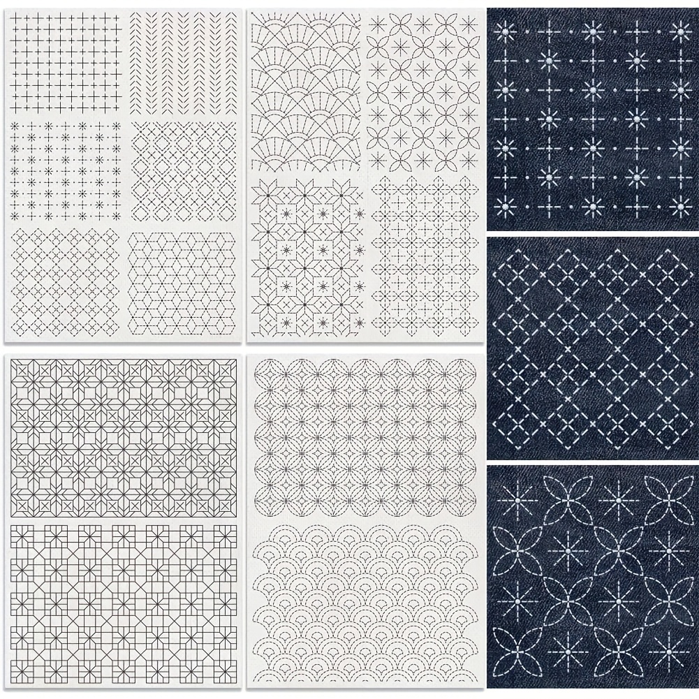 TEMU 14 Sheets Of Geometric Textured Water-soluble Hand-sewn , 8.3 Inches X 11.7 Inches Modern Geometric Embroidery Pattern , 4 Sheets Of Mending
