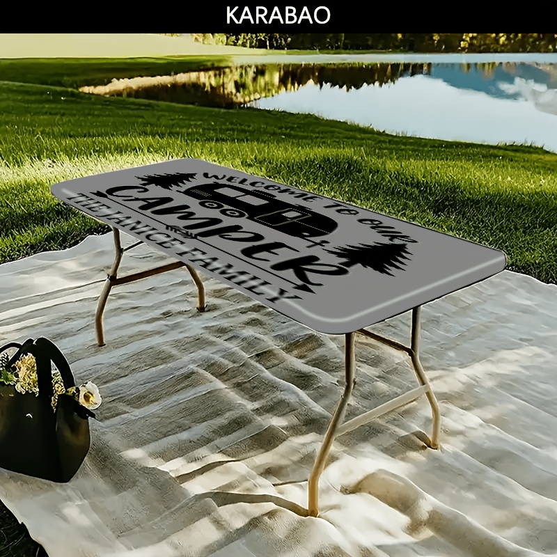 TEMU 2d Flat 1pc Welcome To Our - Janice Family, Outdoor Travel Themed Stretch Tablecloth, Design Tablecloth, Machine Washable, Outdoor Table Cover,