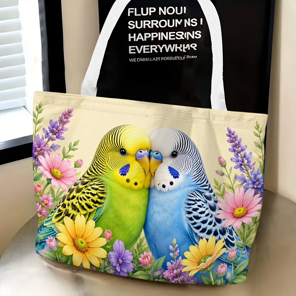 TEMU 1pc, Parrot In Flower Bush Themed Women's Shoulder Bag, Multi-functional, Tote Bag, Clutch, Evening Handbag, Travel Essential, Fashionable And