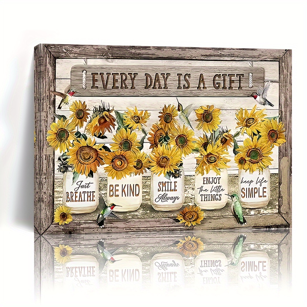 

1pc Wooden Framed Canvas Painting Farmhouse Rustic Sunflower Wall Art Prints For Home Decoration, Living Room&bedroom, Festival Gift For Her Him, Out Of The Box